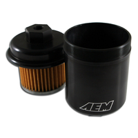 AEM HIGH VOLUME FUEL FILTER BLACK HONDA INLET 14MM X 1.5 OUTLET 12MM X 1.25