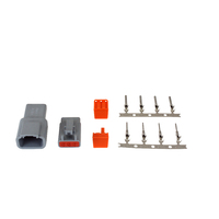 AEM DTM 3WAY CONNECTOR KIT INCLUDES PLUG, RECEPTACLE, PLIG WEDGE LOCK, 4 FEMALE PINS AND 4 MALE PINS