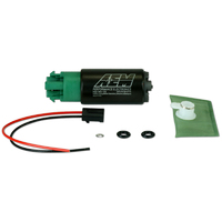 AEM 340LPH E85 COMPATIBLE HIGH FLOW IN TANK FUEL PUMP (65MM SHORT OFFSET INLET WITH HOOKS INLINE)